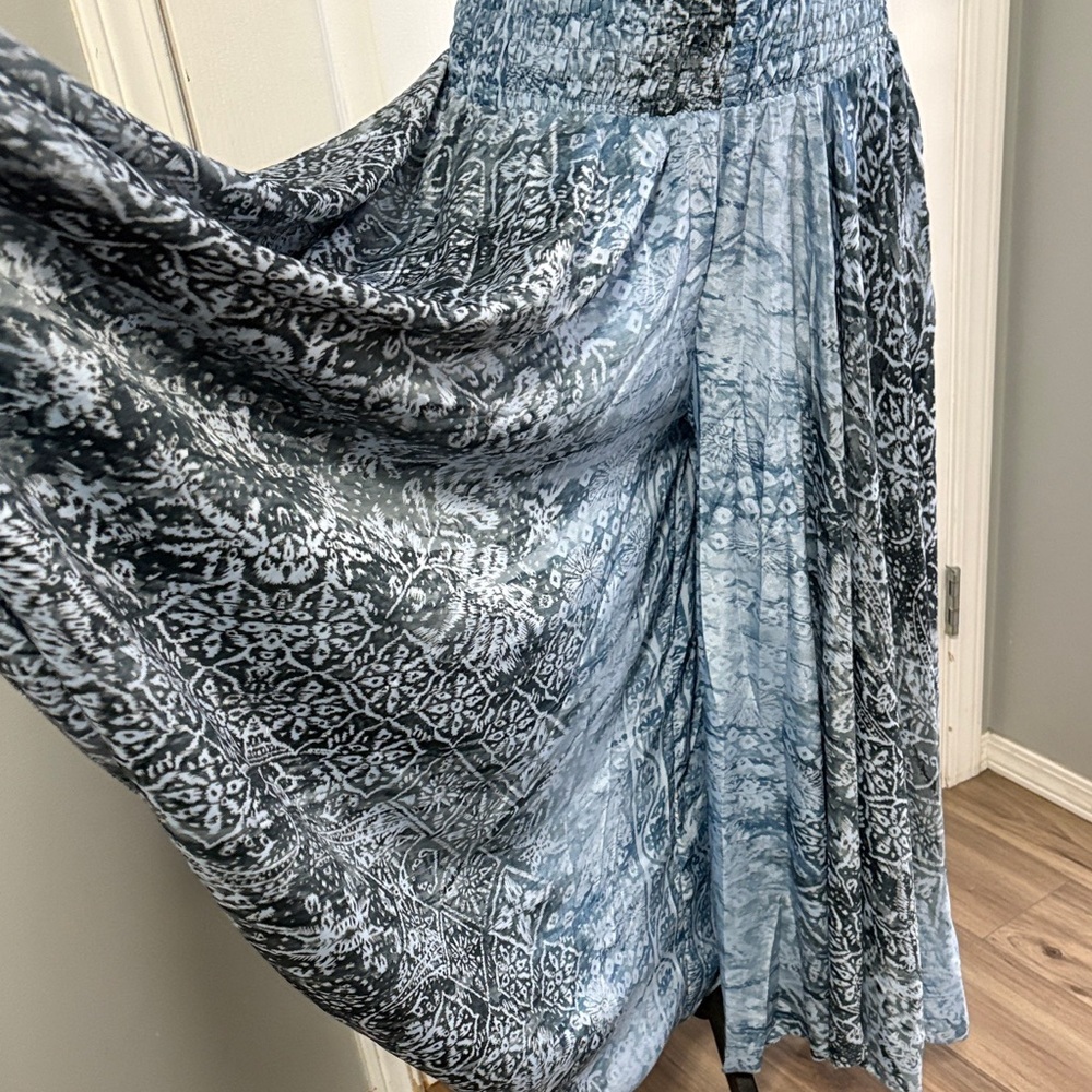 Elegant Blue Patterned Wide Leg Flow Pants(S-XL) - Picture 2 of 5